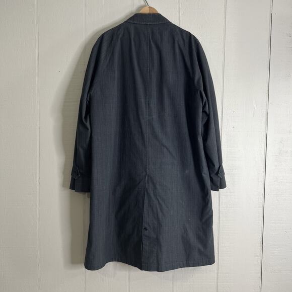 London Fog Trench Coat Men 38 Gray Clipper Mill Plaid Alpaca Fur Lined Placket - Picture 5 of 14